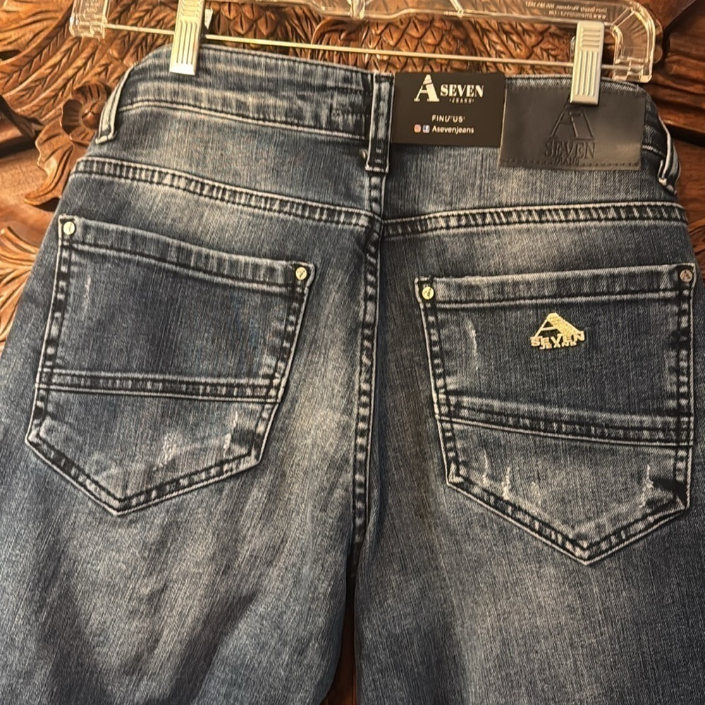 NWT A Seven Jeans Denim Distressed Low Rise Super Skinny Button Fly Jeans - Picture 3 of 10